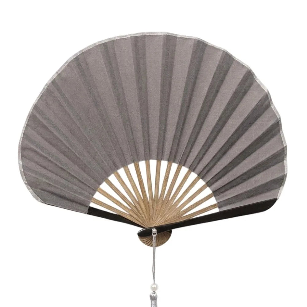 Japanese Folding Hand Fan – Cotton Linen & Bamboo, Retro Style Folding Hand Fan Nixie Grey