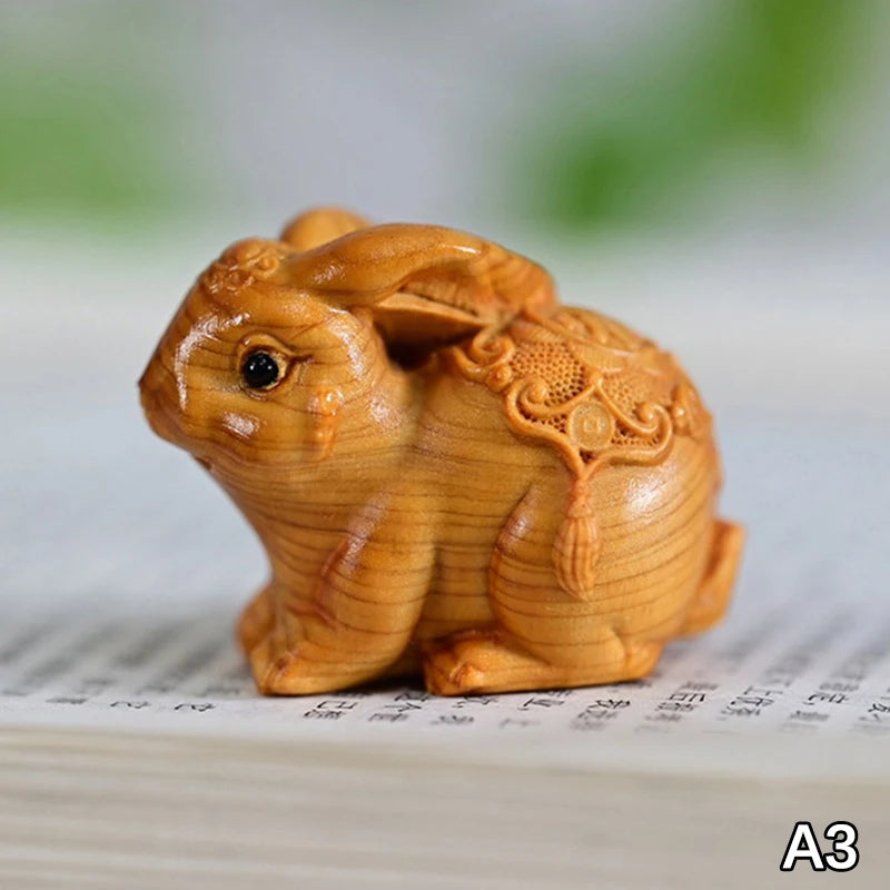 Wood Carved Easter Bunny Figurine – Cute Rabbit Ornament & Gift Wooden Rabbit Figurine Nixie A3