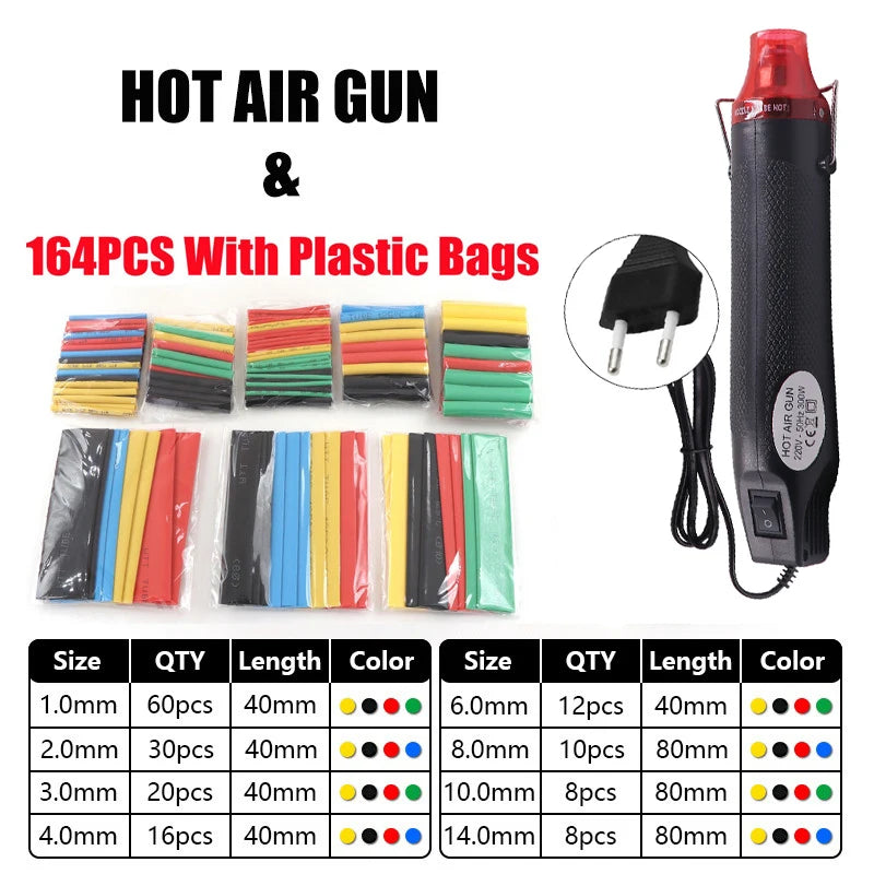 220V 300W Mini Hot Air Gun DIY Craft Tool with Stand Hot Air Gun Nixie Black 164Pcs
