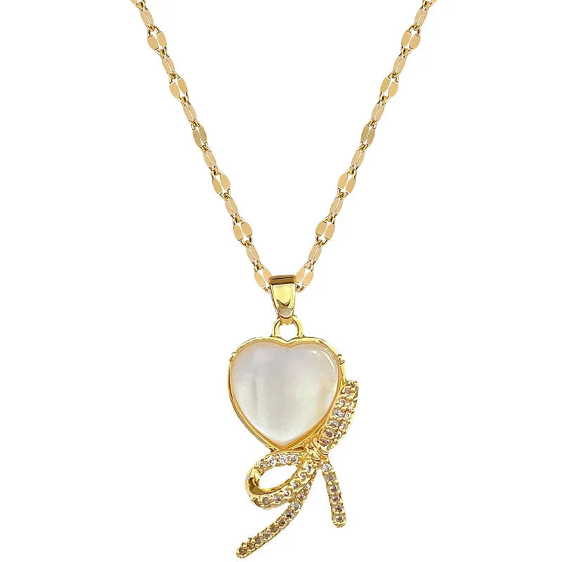 Heart Butterfly Knot Pendant Choker Necklace | Gold Stainless Steel Pendant Choker Necklace Nixie