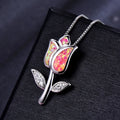 Rose Flower Pendant Necklace for Women – Pink Copper Alloy Pendant Necklace Nixie Silver Plated