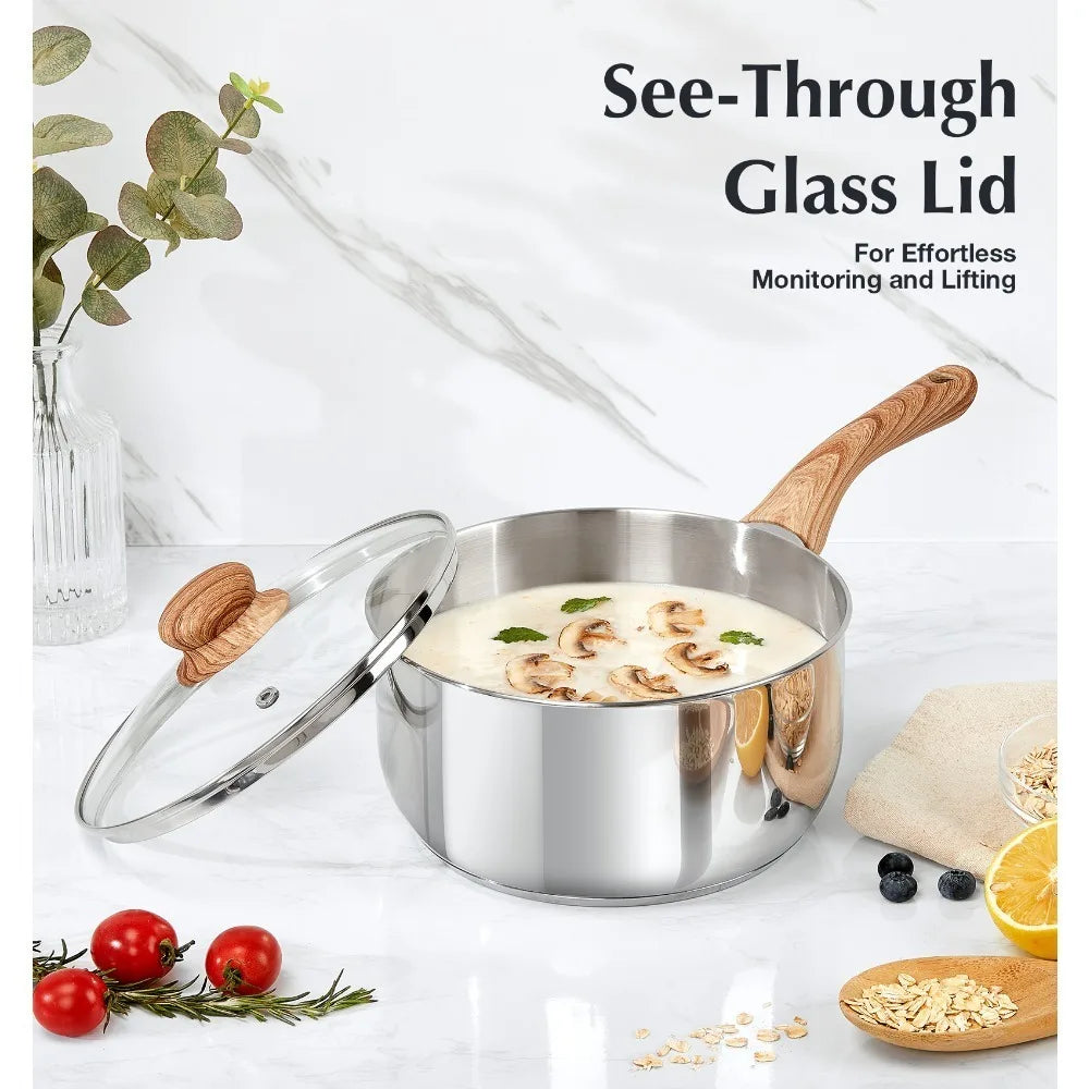 Koch Systeme CS 3-Piece Stainless Steel Saucepan Set with Lids Stainless Steel Cookware Set Nixie