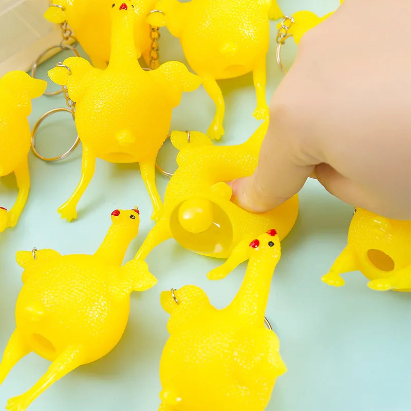 Egg-Laying Chicken Squeeze Keychain – Funny Novelty Fidget Toy Novelty Keychain Toy Nixie