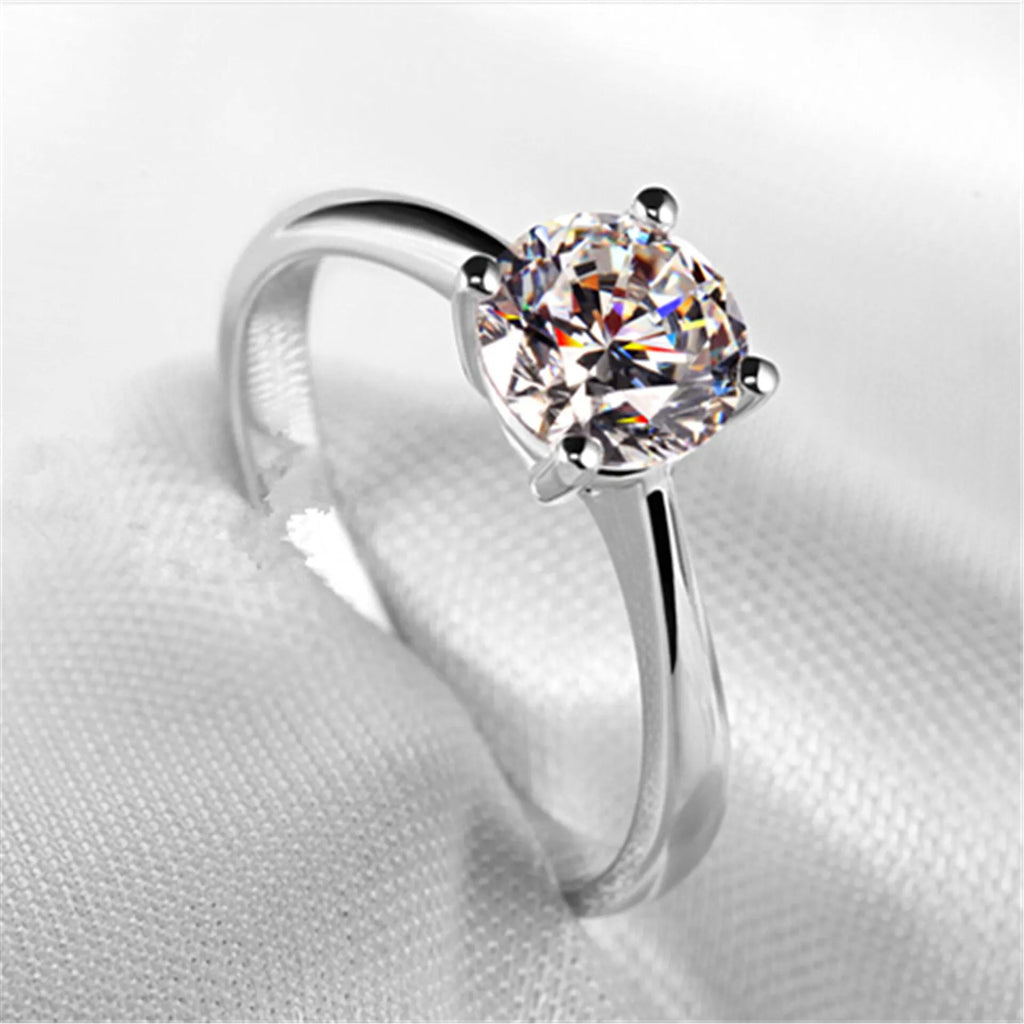 Silver-Tone Four-Claw Glass Zircon Adjustable Ring for Women Fashion Ring Nixie