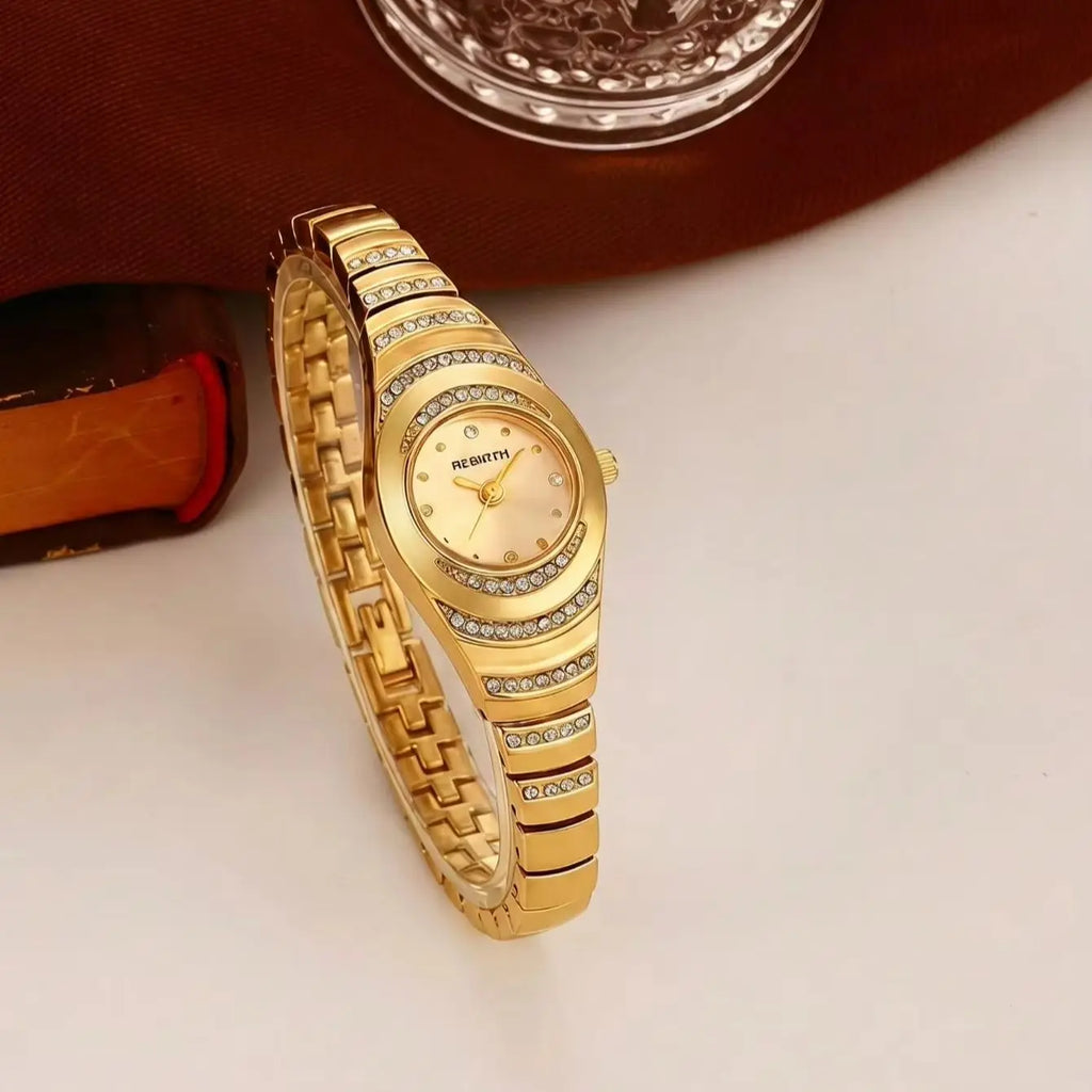 REBIRTH Vintage Oval Diamond Women's Quartz Watch | Steel Band Women's Quartz Watch Nixie
