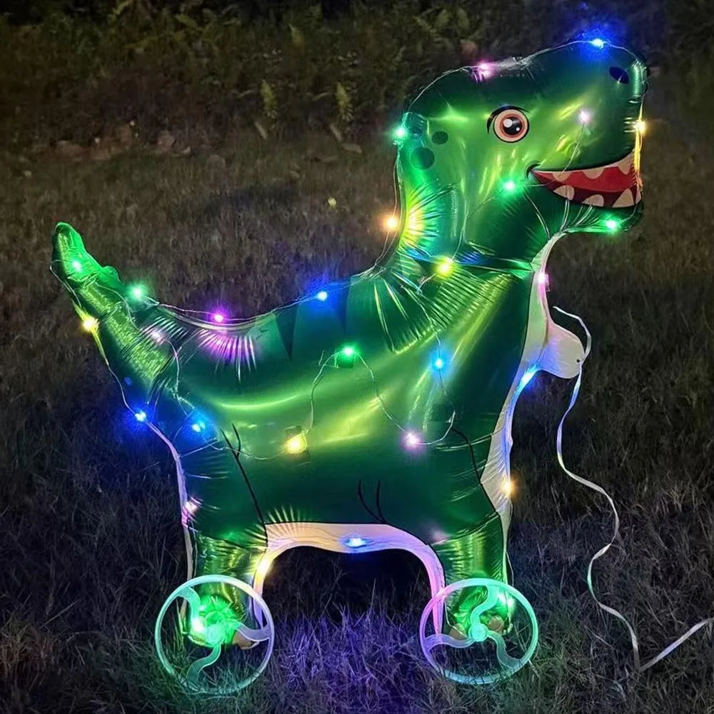 3D Luminous Cartoon Animal Balloon with Wheels & Light Party Balloon Nixie as show Green Dinosaur