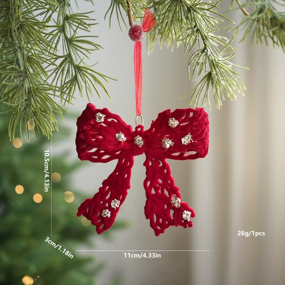 Velvet Elk Christmas Tree Ornament – Red Bow Pendant Decor