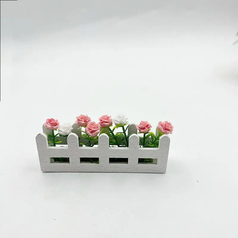 1:12 Dollhouse Miniature Potted Rose Flower Ornament Dollhouse Miniature Decor Nixie A1