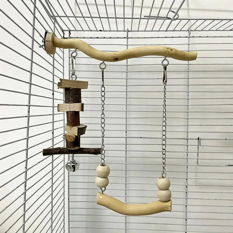 Natural Wood Parrot Swing Bridge Perch Toy for Budgies & Cockatiels Bird Swing Toy Nixie