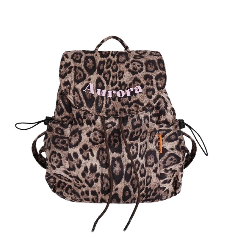 Leopard Print Canvas Backpack for Women – Lightweight Style