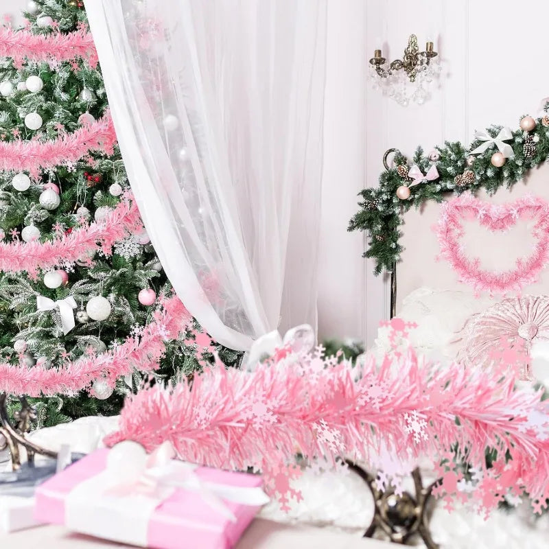 2M Christmas Snowflake Tinsel Garland – Metallic Twist Decor Christmas Tinsel Garland Nixie