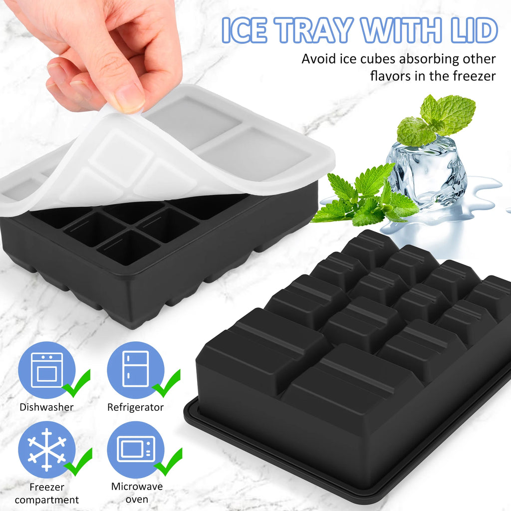 13-Grid Silicone Ice Cube Tray 2-Pack with Lid – Multi-Size Silicone Ice Cube Tray Nixie