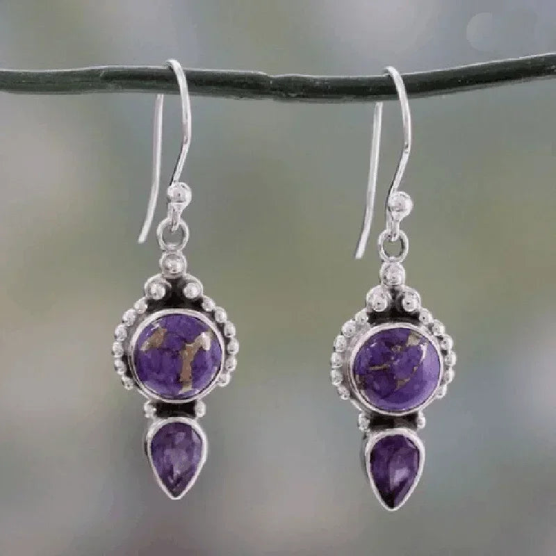Vintage Crystal Drop Earrings Purple Turquoise Geometric Crystal Drop Earrings Nixie