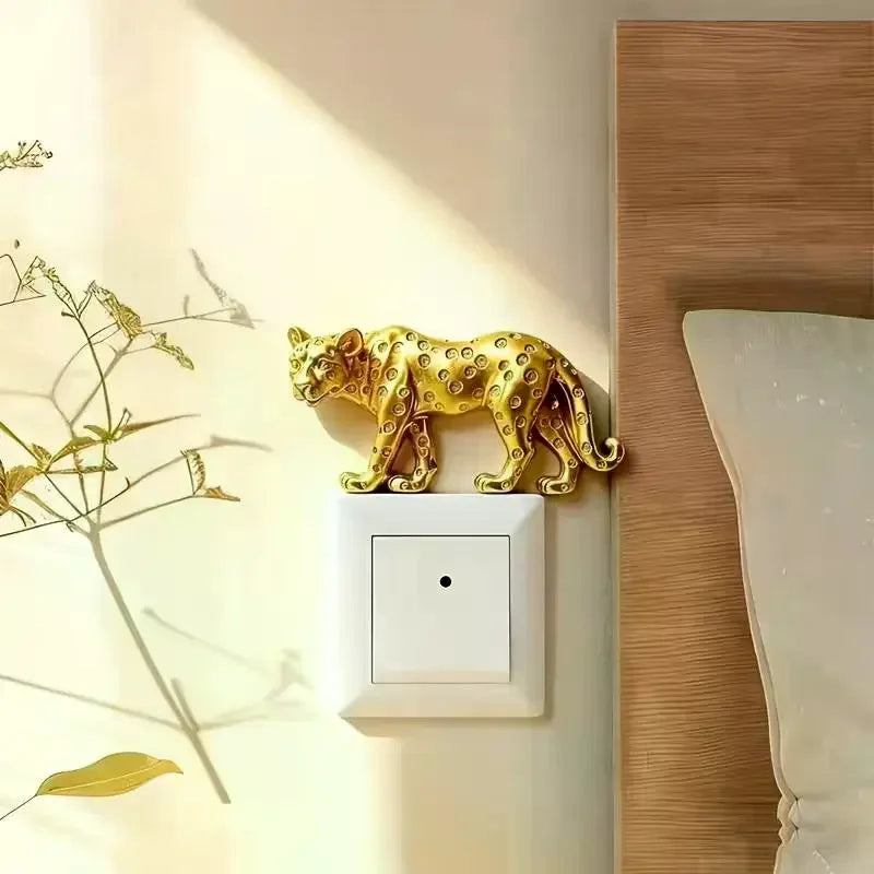 Resin Leopard Figurine Light Switch Wall Sticker Home Decor