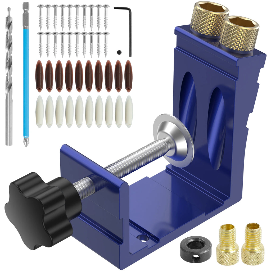 47-Pc Pocket Hole Jig Kit – 15° Angle Drill Guide for Woodworking Pocket Hole Jig Kit Nixie Blue