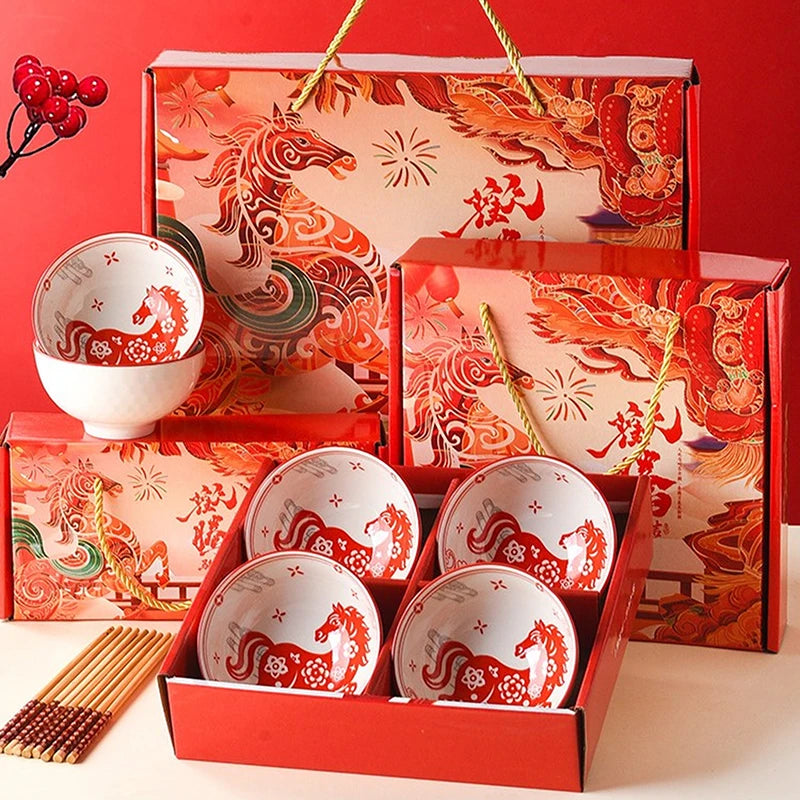 Year of the Horse Ceramic Bowl & Chopsticks Gift Set