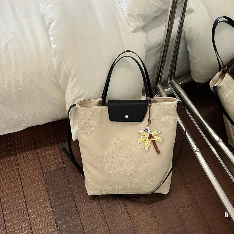 Chinese-Style Embossed Canvas Shoulder Bag for Women | Nixie Shoulder Bag Nixie