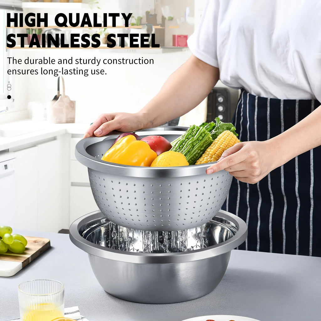 2-Piece Stainless Steel Colander & Mixing Bowl Set Colander & Bowl Set Nixie