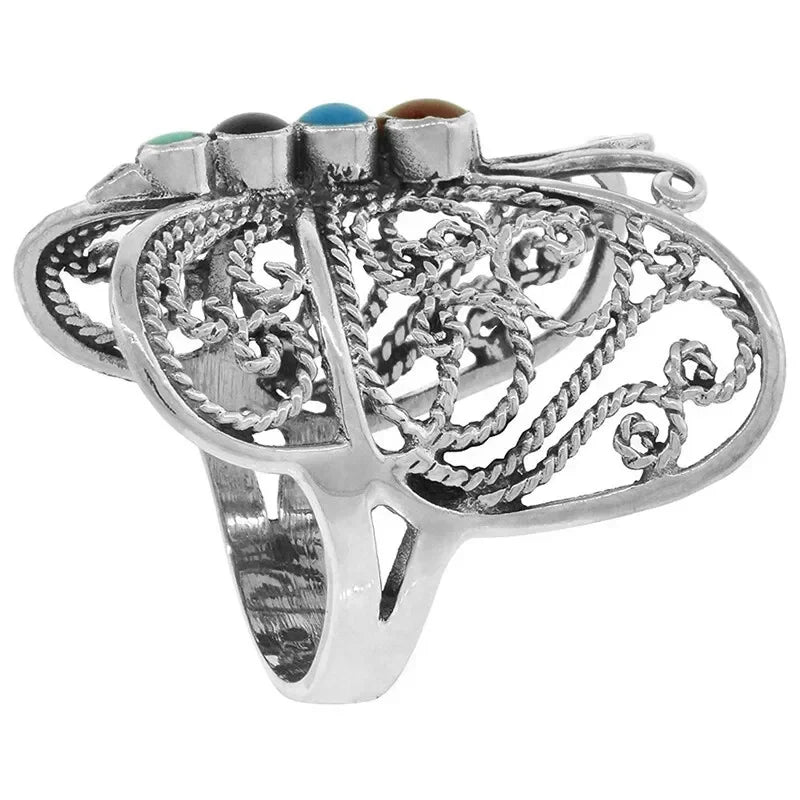 Women's Vintage Silver Butterfly Turquoise Art Deco Ring Sz 6–10 Fashion Ring Nixie