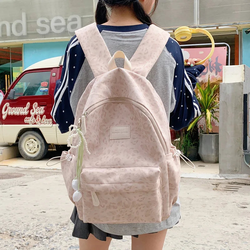 Leopard Print Backpack Women – Large Capacity Korean Style