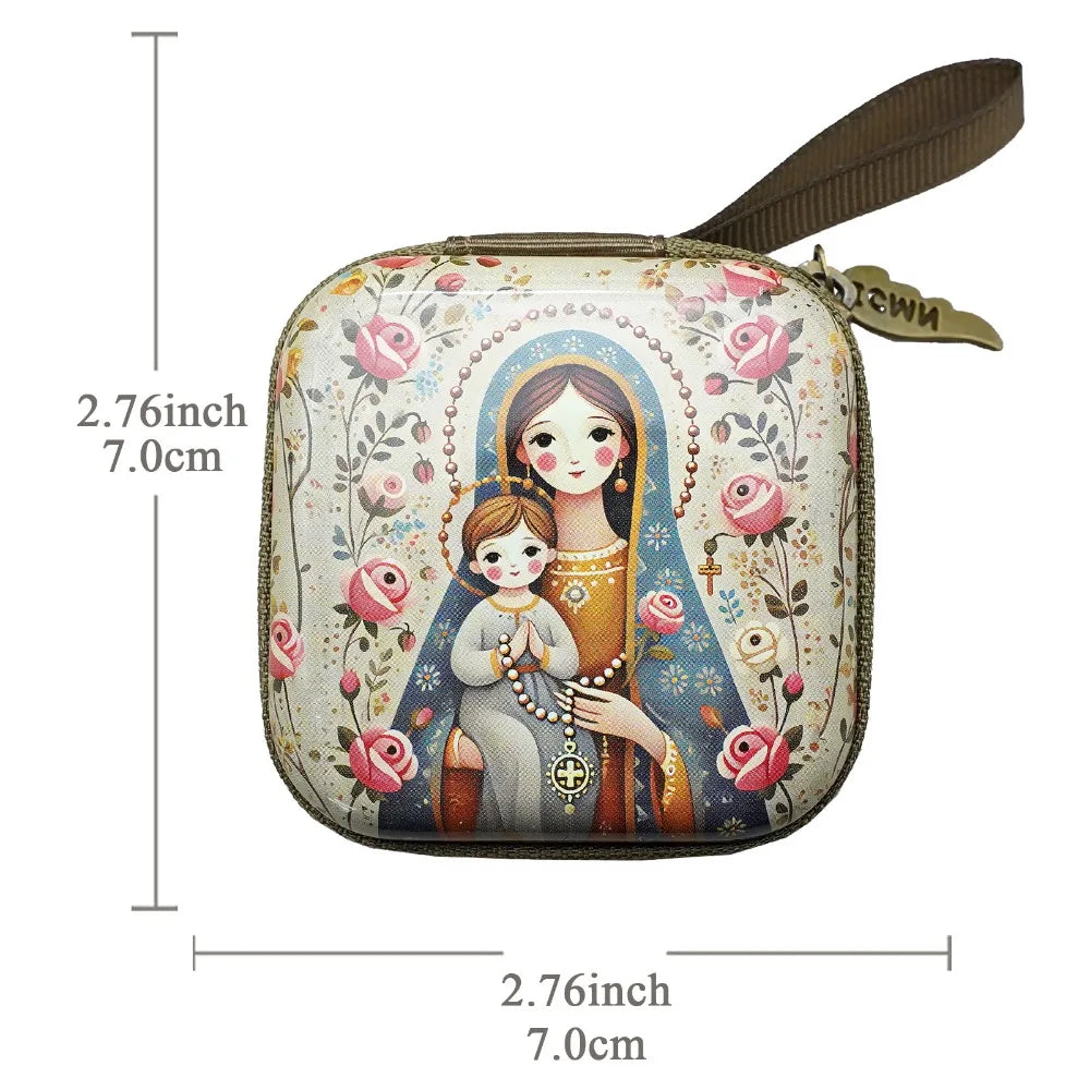Virgin Mary Rosary Storage Bag – Zippered Christian Gift Box