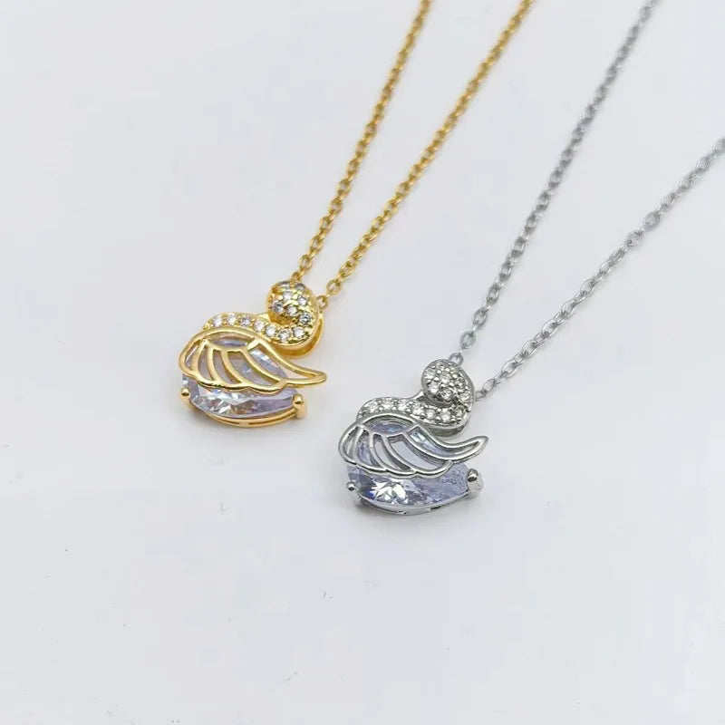 Swan Rhinestone Copper Pendant Necklace – Gold & Silver