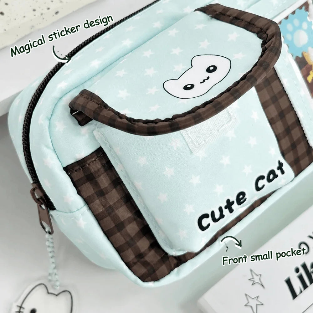 Mint Chocolate Cat Print Pencil Case – Large Capacity Pencil Case Nixie