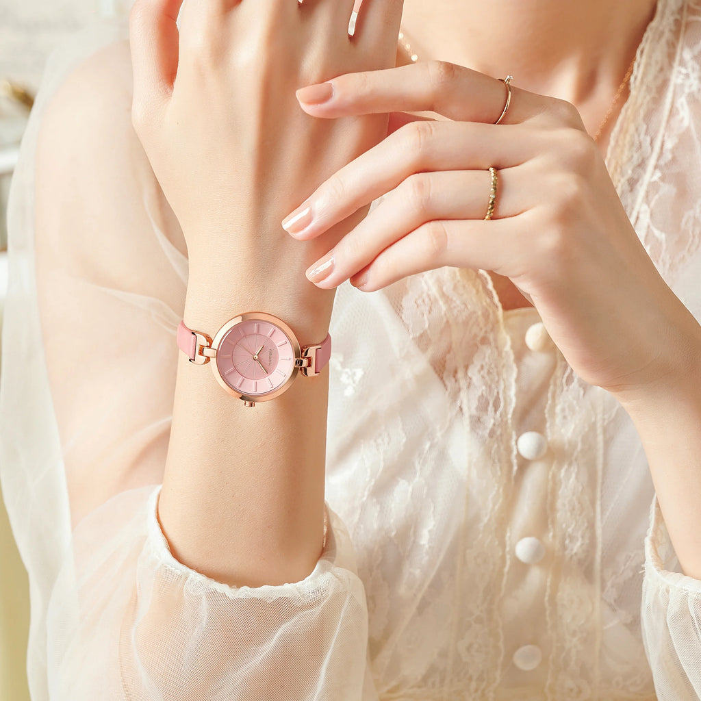 REBIRTH Women's Fashion Quartz Watch – Leather Band & Niche Style Women's Quartz Watch Nixie