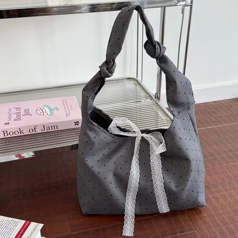 Women's Large Canvas Tote Bag – Polka Dot Shoulder Bag Canvas Tote Bag Nixie