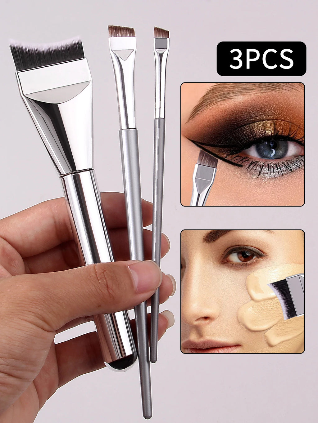 3-Piece Makeup Brush Set – Foundation, Mask & Eyeliner Brushes Makeup Brush Set Nixie