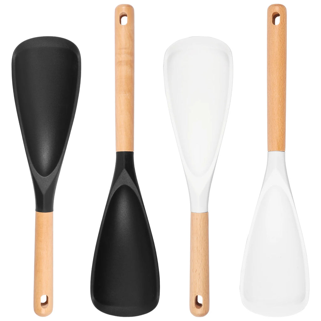 Silicone Spatula Spoon Set with Wooden Handle – 2/4/8 Pcs Kitchen Utensil Set Nixie Black White 4Pcs