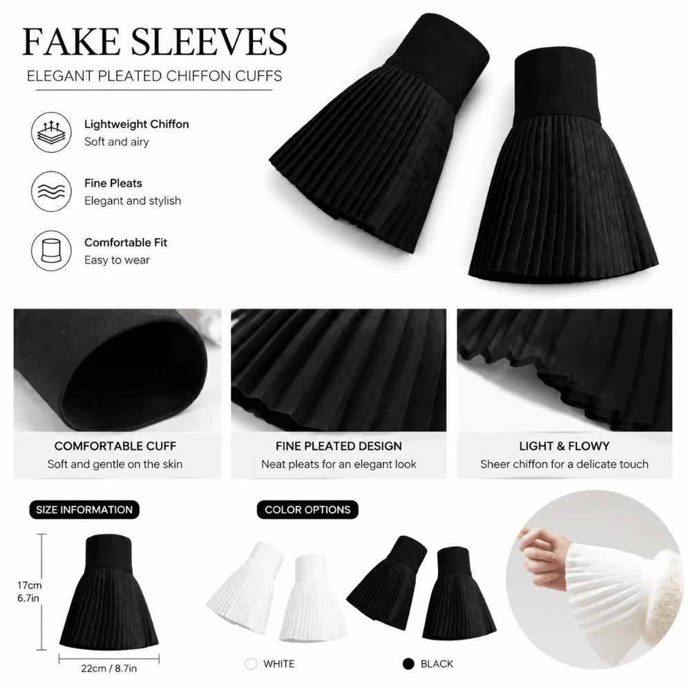 Ruffled Detachable Chiffon Cuffs – Flared Fake Sleeves, 1 Pair Detachable Sleeve Cuffs Nixie