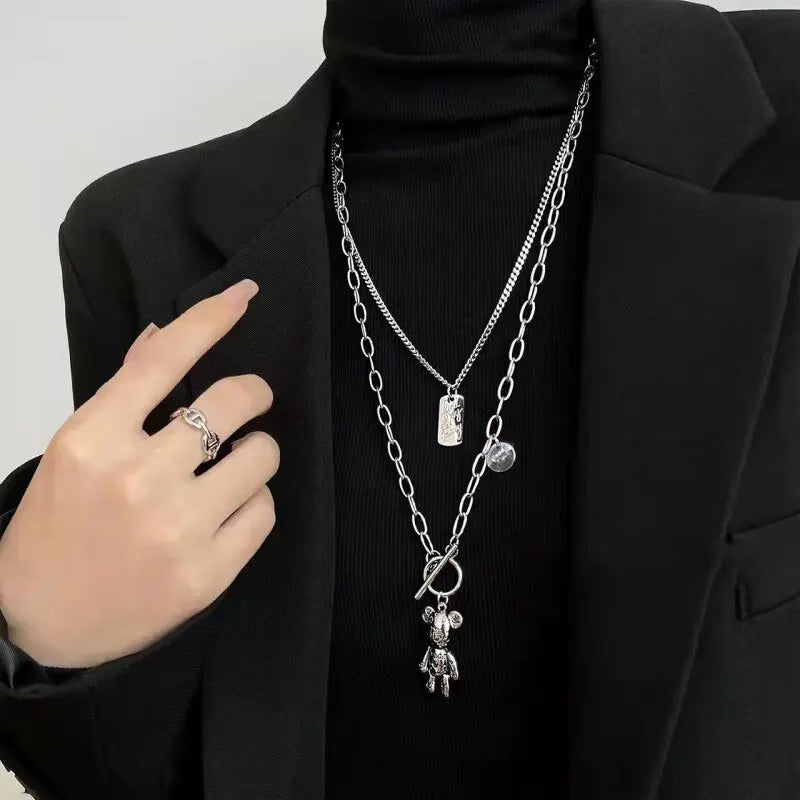 Vintage Hip Hop Rabbit Pentagram Multi-Layer Pendant Necklace Pendant Necklace Nixie