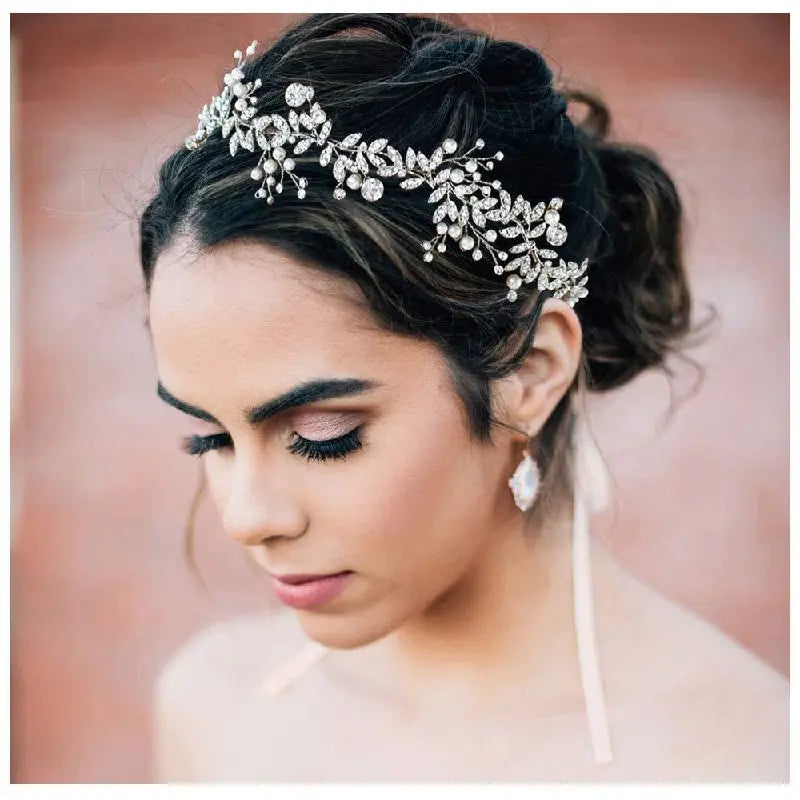 Silver-Plated Crystal Bridal Hair Band – Handmade Wedding Garland Bridal Hair Band Nixie