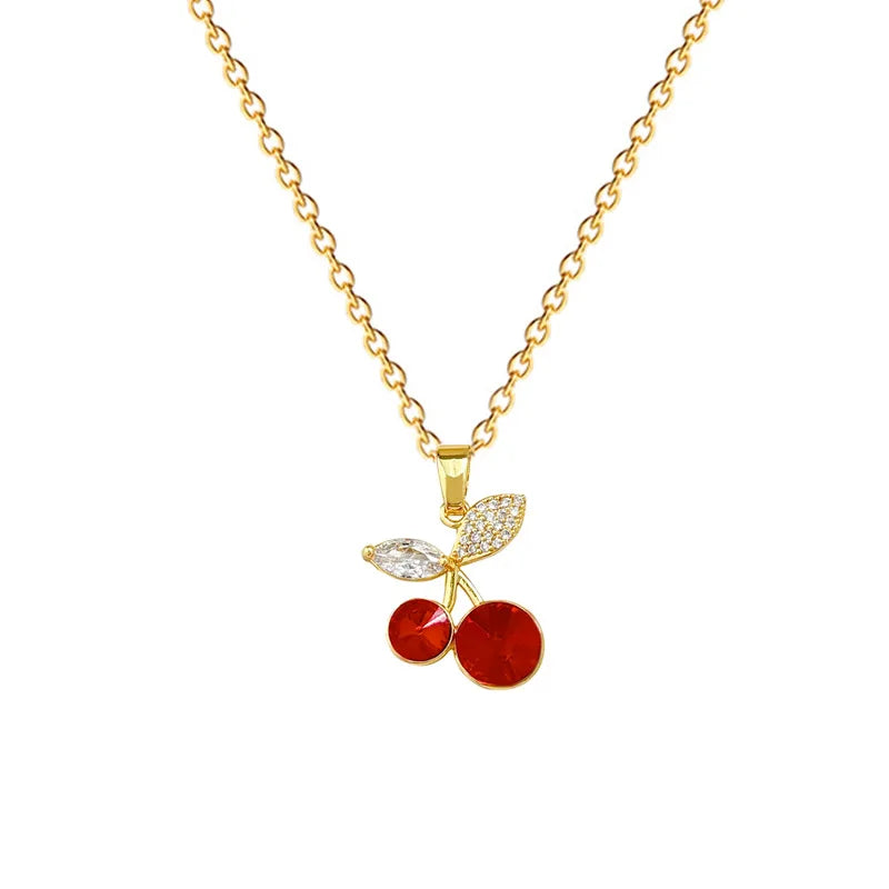 Green Leaf Cherry Pendant Choker Necklace | Stainless Steel Pendant Choker Necklace Nixie