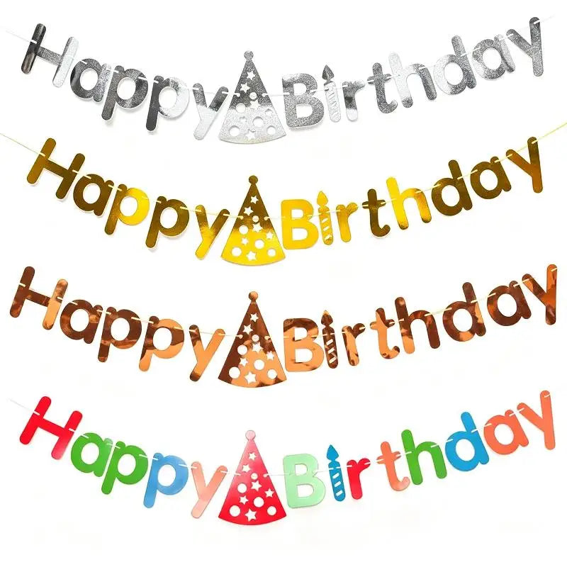 Happy Birthday Banner Colorful Hat Garland Party Decoration Set
