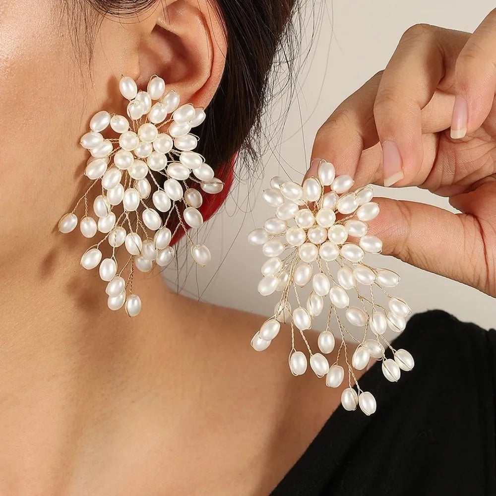 French Imitation Pearl Tassel Dangle Earrings | Bridal Style Tassel Dangle Earrings Nixie