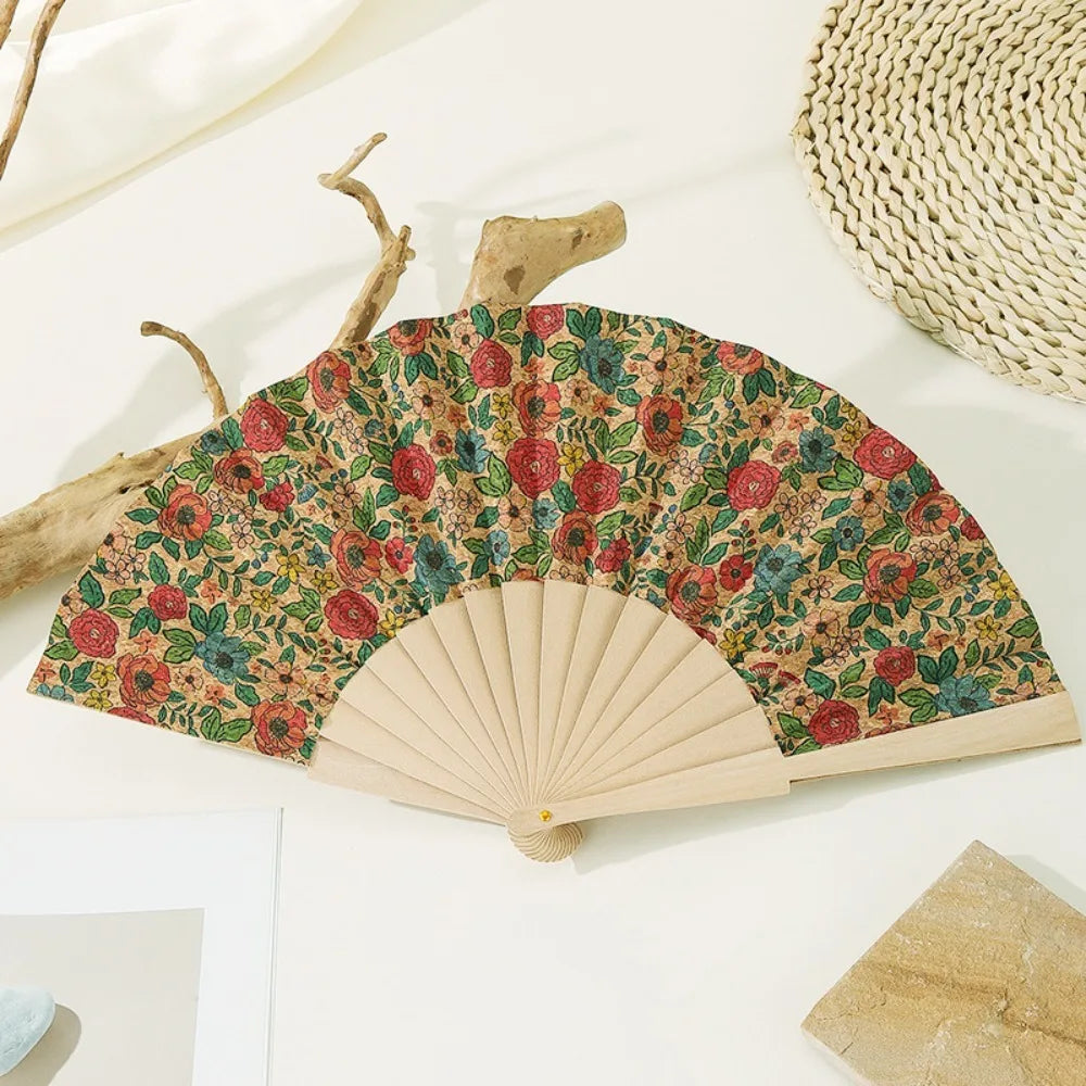 Vintage Bohemian Cork Wooden Folding Hand Fan | Home Décor Gift