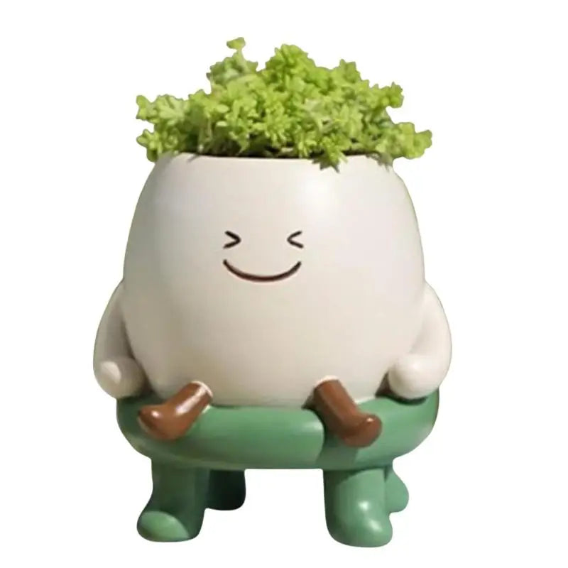 Cute Smile Legs Mini Resin Cactus Planter Pot 9x10cm