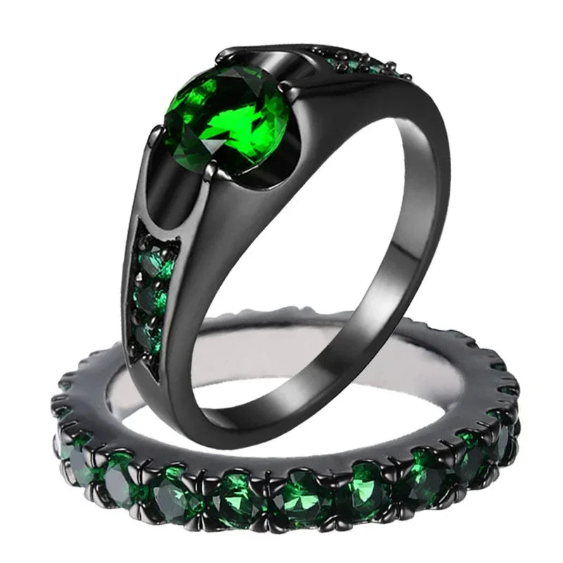 Emerald Green Zircon Couple Rings – Dragon Wedding Bands Couple Wedding Rings Nixie