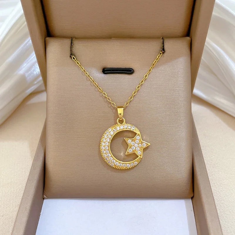 Star Moon Pendant Gold Choker Necklace for Women | Nixie Pendant Necklace Nixie