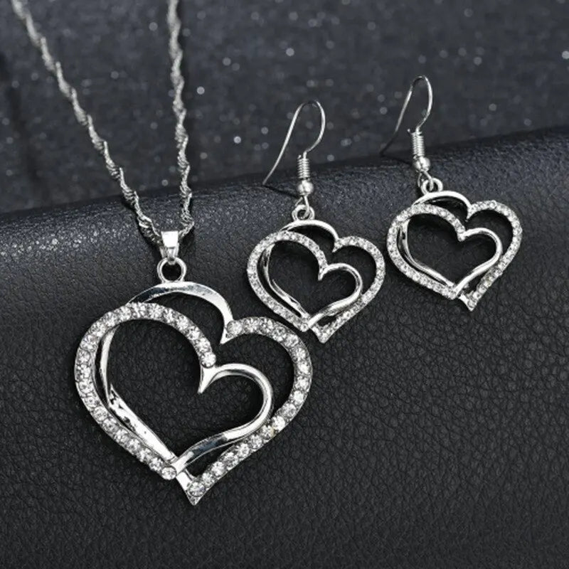 4pcs Gold Necklace Earrings Bracelet Set – Vintage Peach Heart Jewelry Set Nixie