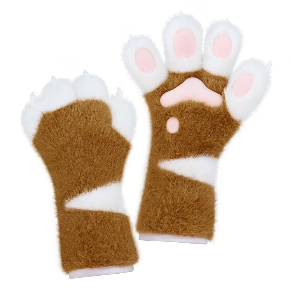 Halloween Fur Animal Claw Gloves – Plush Cosplay Paw Gloves Costume Claw Gloves Nixie One Size Brown