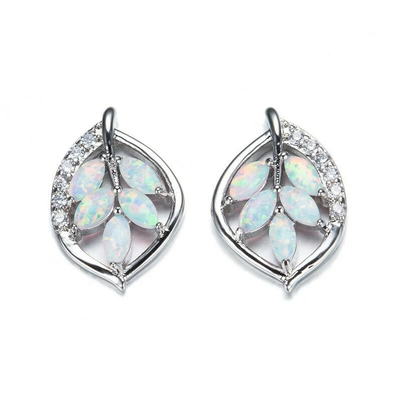 Blue Simulated Opal Heart Stud Earrings – Silver Plated Stud Earrings Nixie Light Yellow Gold Color