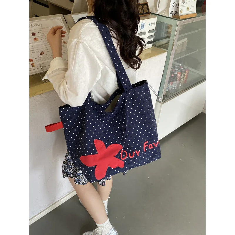 Korean Polka Dot Floral Shoulder Bag – Lightweight Nylon Tote Shoulder Tote Bag Nixie