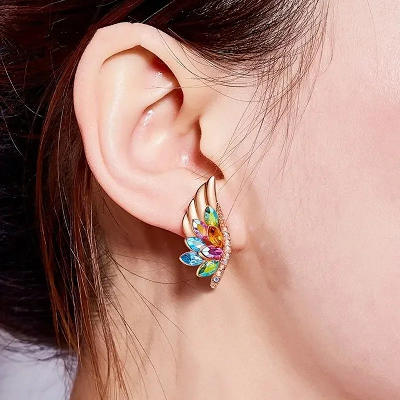 Birthstone Angel Wing Feather Crystal Stud Earrings Crystal Stud Earrings Nixie