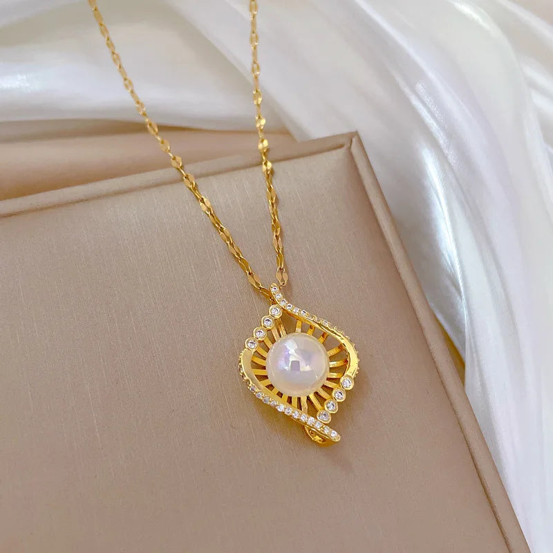 Mermaid Nest Pendant Necklace | Gold Stainless Steel Clavicle Chain Pendant Necklace Nixie