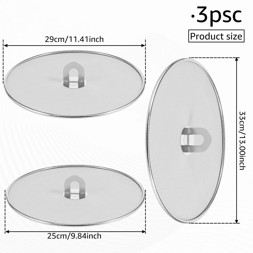 3-Piece Stainless Steel Splatter Screen Set with Foldable Handle