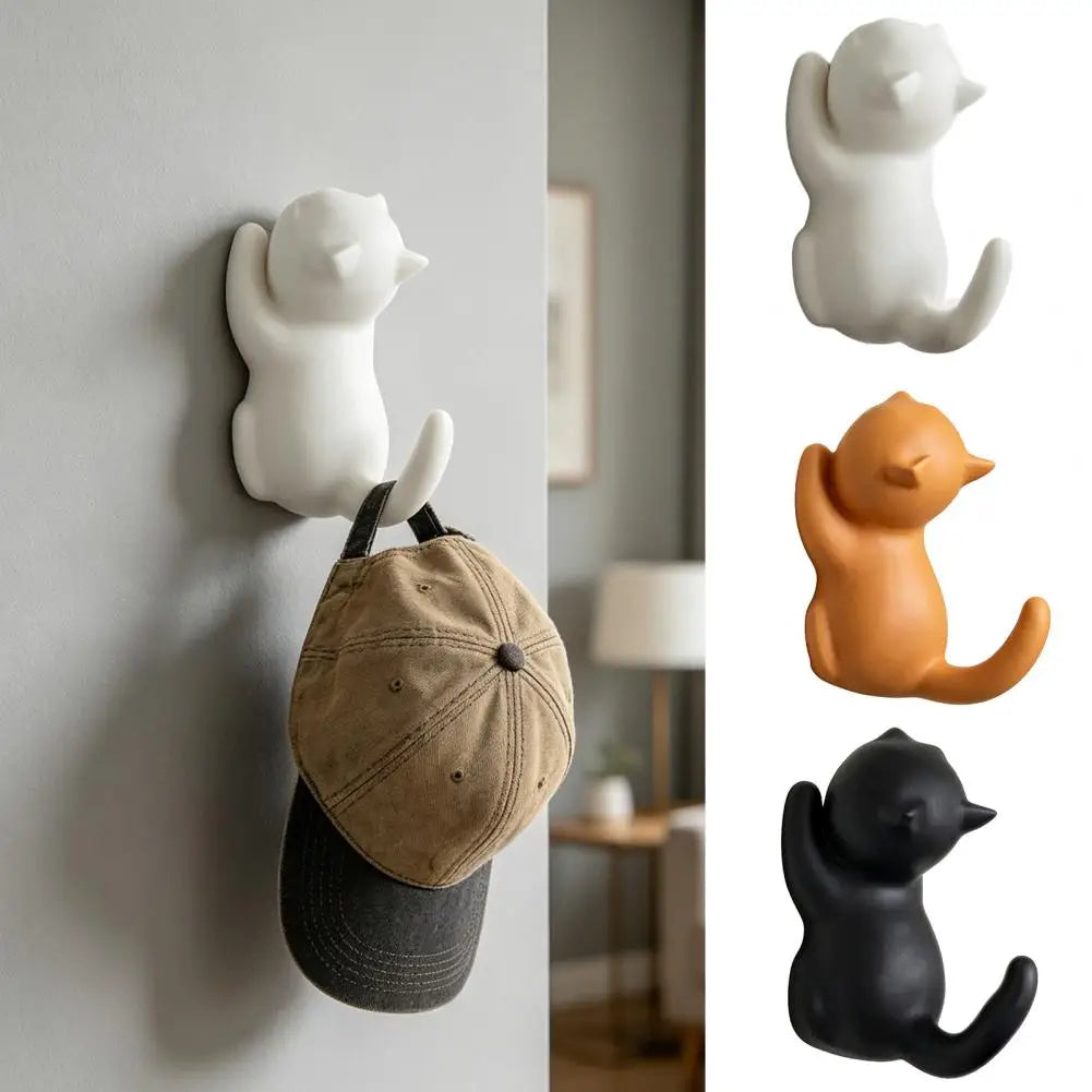 Cute Cat Shape Adhesive Wall Hook – No-Drill Key Holder