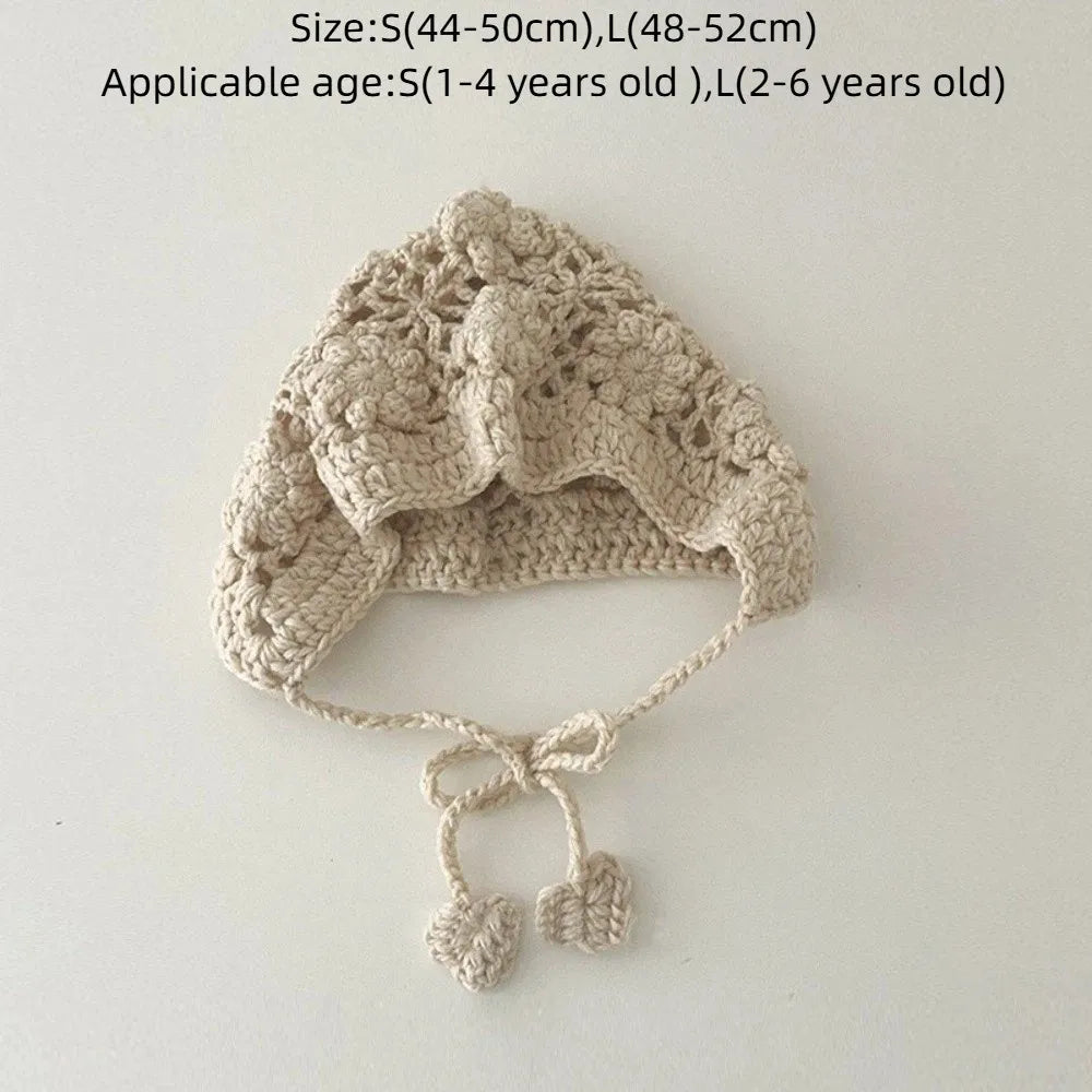 Kids Handmade Knitted Beret Hat – Bohemian Hollow Flower Cap Kids Knitted Beret Nixie